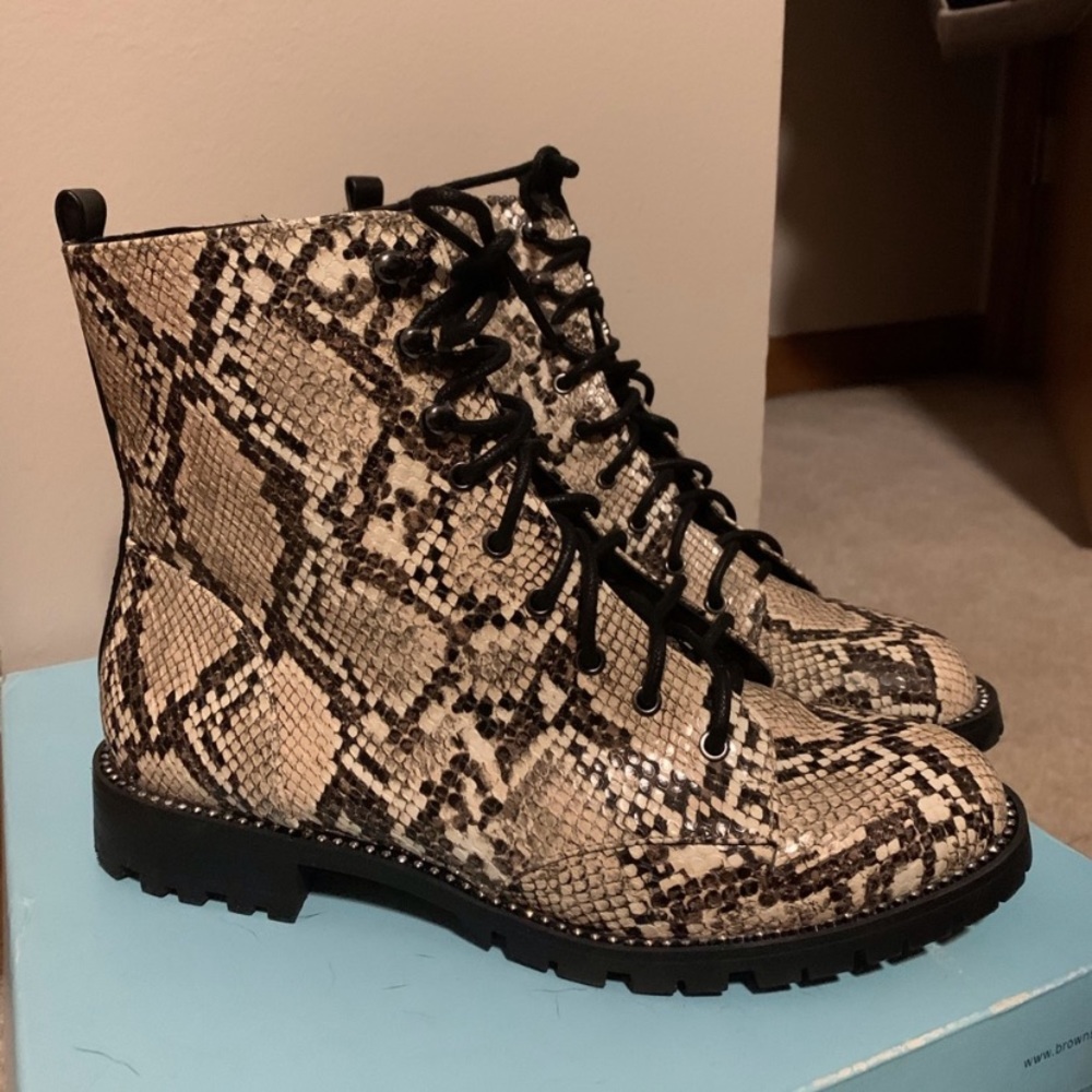 Combat snakeskin boots